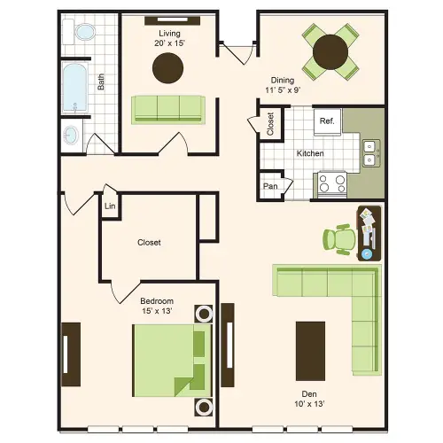 9900 on Memorial Houston 1 Bed floor plan, 1220 sqft