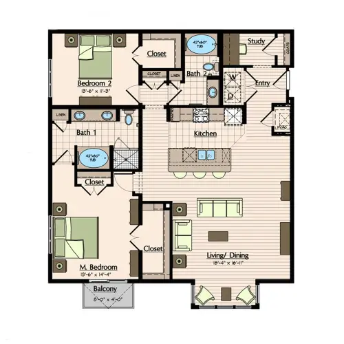 1900 Yorktown Apartments 2 Beds floor plan, 1531 sqft
