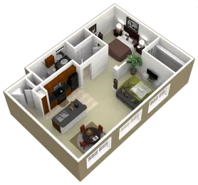 3000 Sage Apartments Studio floor plan, 1000 sqft