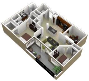 3000 Sage Apartments 1 Bed floor plan, 1203 sqft