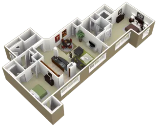 3000 Sage Apartments 1 Bed floor plan, 1387 sqft