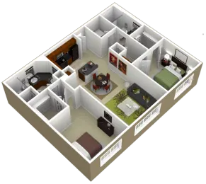3000 Sage Apartments 2 Beds floor plan, 1222 sqft