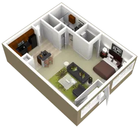 3000 Sage Apartments 1 Bed floor plan, 752 sqft