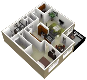 3000 Sage Apartments 1 Bed floor plan, 870 sqft
