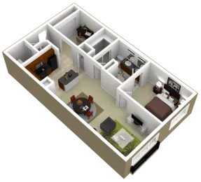 3000 Sage Apartments 1 Bed floor plan, 1043 sqft
