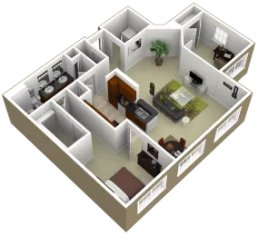 3000 Sage Apartments 1 Bed floor plan, 1096 sqft