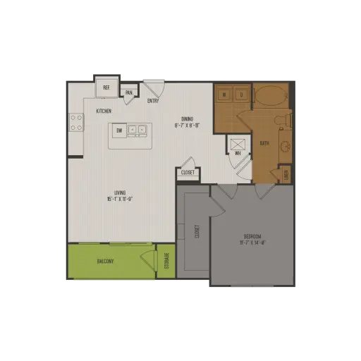 2626 Fountain View 1 Bed floor plan, 842 sqft