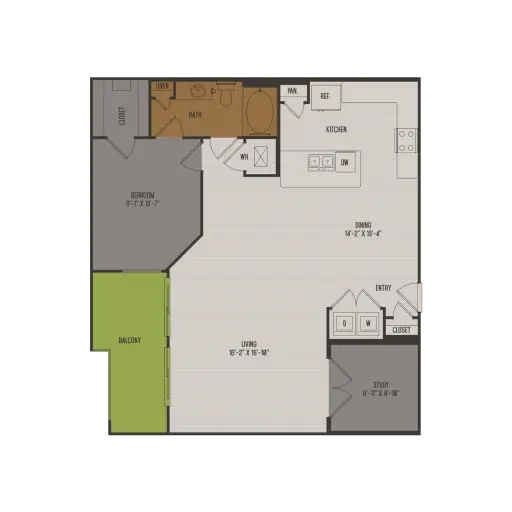 2626 Fountain View 1 Bed floor plan, 1118 sqft