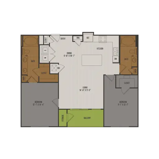 2626 Fountain View 2 Beds floor plan, 1111 sqft