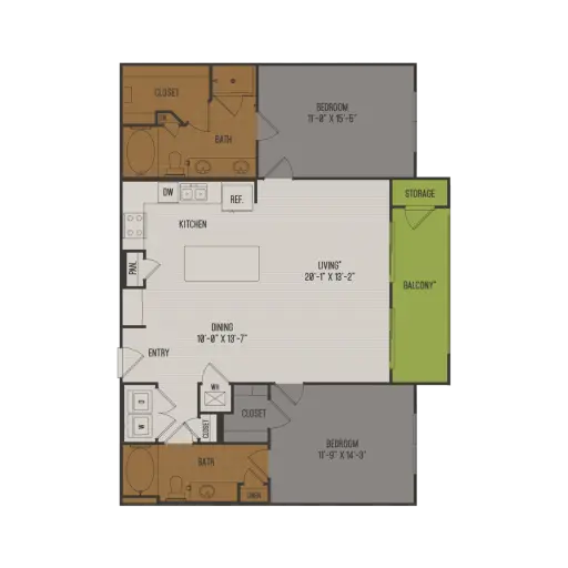 2626 Fountain View 2 Beds floor plan, 1298 sqft