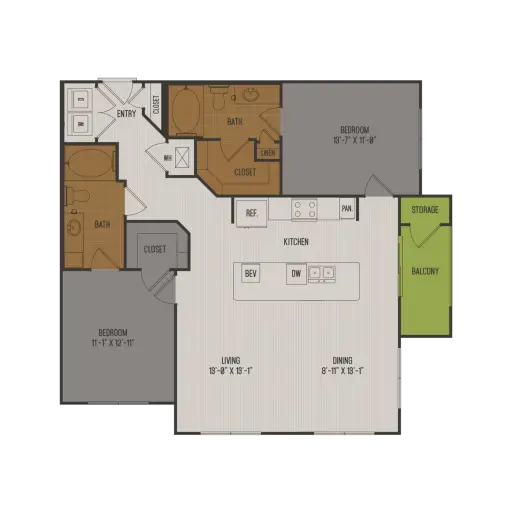 2626 Fountain View 2 Beds floor plan, 1180 sqft