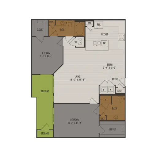 2626 Fountain View 2 Beds floor plan, 1274 sqft
