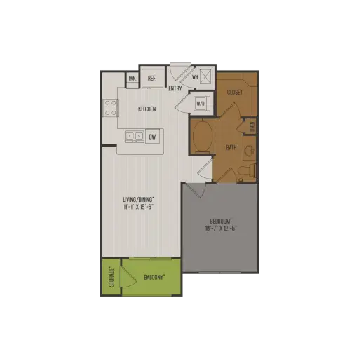 2626 Fountain View 1 Bed floor plan, 684 sqft