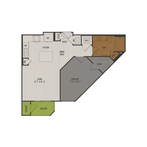 2626 Fountain View 1 Bed floor plan, 720 sqft