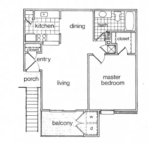 Westbury Crossings 1 Bed floor plan, 635 sqft