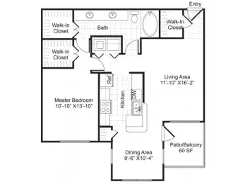 10X Woodway Square 1 Bed floor plan, 928 sqft