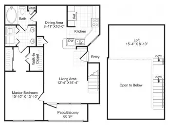 10X Woodway Square 1 Bed floor plan, 928 sqft
