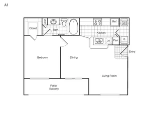 Weston at Copperfield 1 Bed floor plan, 711 sqft