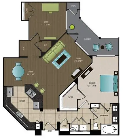 24Eleven Washington 2 Beds floor plan, 1075 sqft