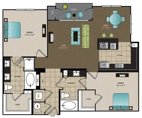 24Eleven Washington 2 Beds floor plan, 1180 sqft
