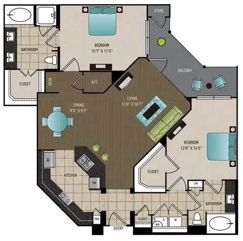 24Eleven Washington 2 Beds floor plan, 1381 sqft