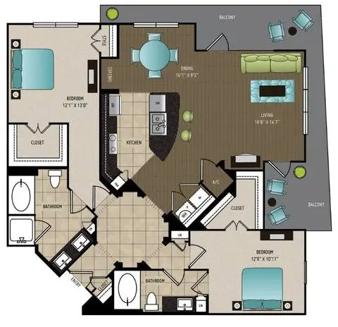 24Eleven Washington 2 Beds floor plan, 1415 sqft