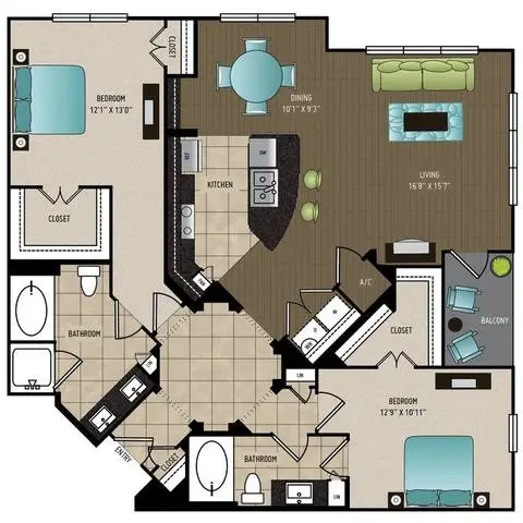 24Eleven Washington 2 Beds floor plan, 1415 sqft