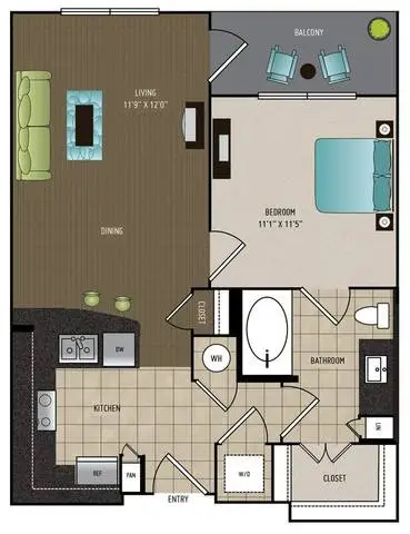 24Eleven Washington 1 Bed floor plan, 657 sqft