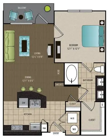 24Eleven Washington 1 Bed floor plan, 709 sqft