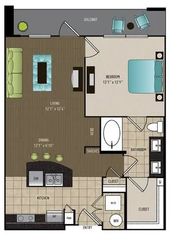 24Eleven Washington 1 Bed floor plan, 746 sqft