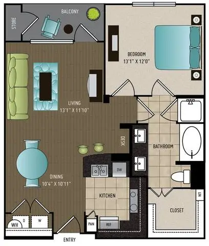 24Eleven Washington 1 Bed floor plan, 785 sqft