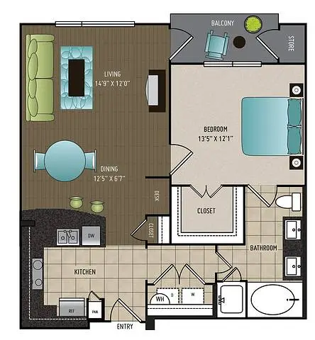24Eleven Washington 1 Bed floor plan, 825 sqft