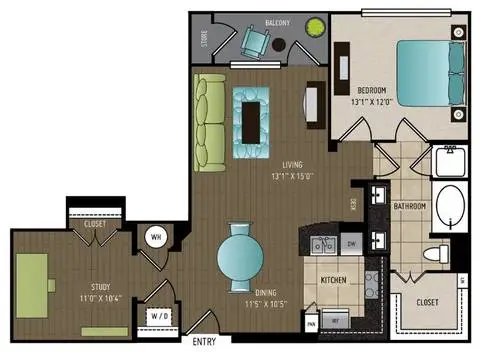 24Eleven Washington 1 Bed floor plan, 993 sqft