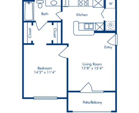 Camden Vanderbilt 1 Bed floor plan, 603 sqft