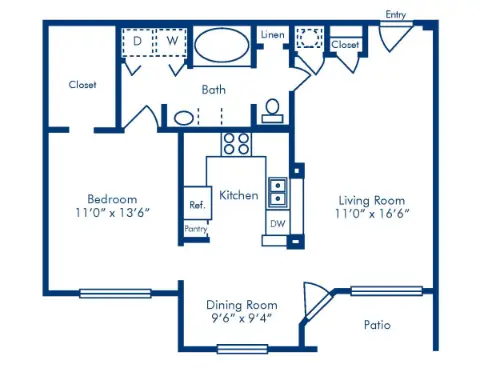 Camden Vanderbilt 1 Bed floor plan, 823 sqft