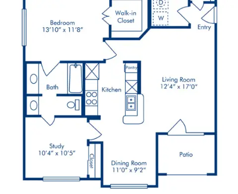 Camden Vanderbilt 1 Bed floor plan, 904 sqft