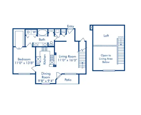 Camden Vanderbilt 1 Bed floor plan, 1036 sqft