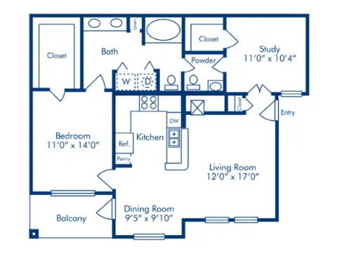 Camden Vanderbilt 1 Bed floor plan, 988 sqft