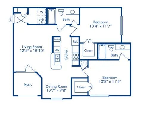 Camden Vanderbilt 2 Beds floor plan, 978 sqft