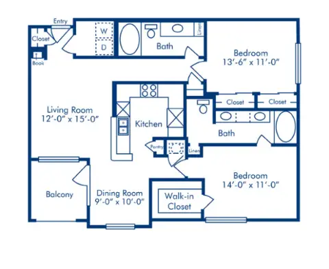 Camden Vanderbilt 2 Beds floor plan, 1137 sqft