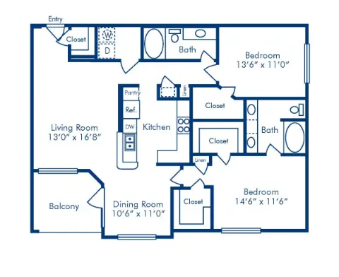 Camden Vanderbilt 2 Beds floor plan, 1276 sqft