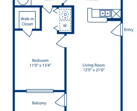 Camden Vanderbilt 1 Bed floor plan, 663 sqft
