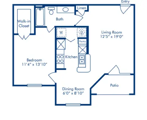 Camden Vanderbilt 1 Bed floor plan, 738 sqft