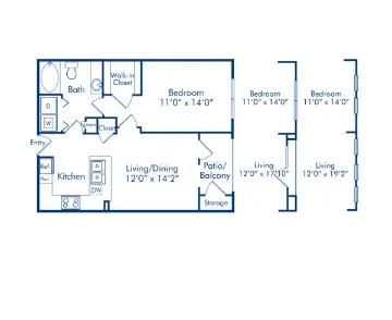 Camden Heights 1 Bed floor plan, 682 sqft