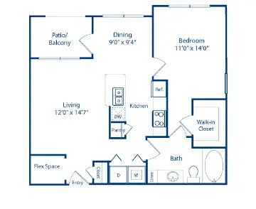 Camden Heights 1 Bed floor plan, 749 sqft