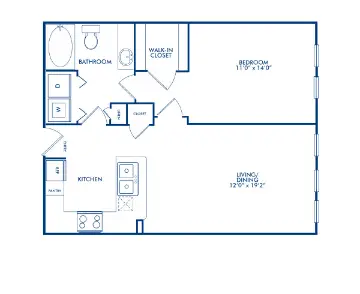 Camden Heights 1 Bed floor plan, 744 sqft