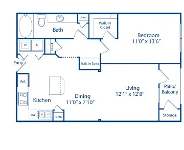 Camden Heights 1 Bed floor plan, 811 sqft