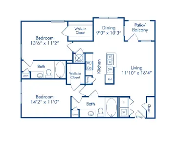 Camden Heights 2 Beds floor plan, 1102 sqft