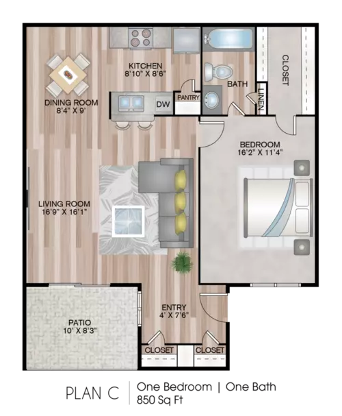 3 Corners East 1 Bed floor plan, 850 sqft
