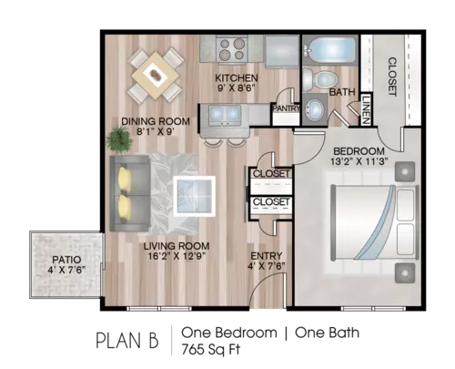 3 Corners East 1 Bed floor plan, 765 sqft